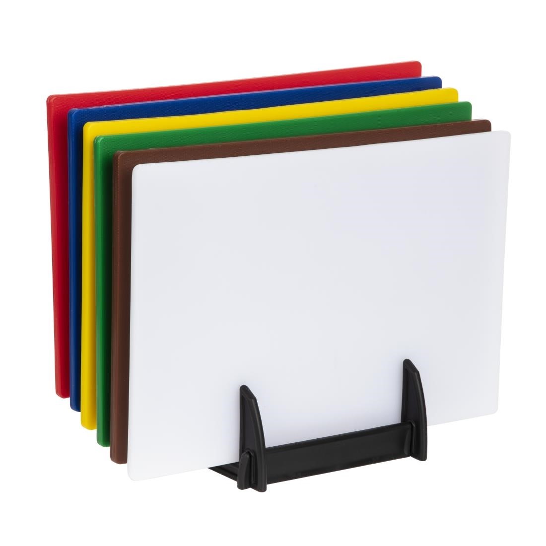 Set of 6 Large Colour Coded Chopping Boards With Plastic Rack