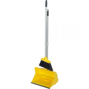 Long Handled Plastic Lobby Dust Pan & Brush Set Yellow