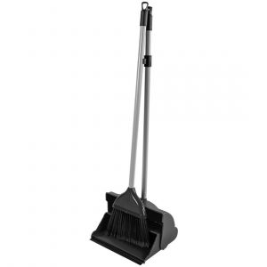 Long Handled Plastic Lobby Dust Pan & Brush Set Black
