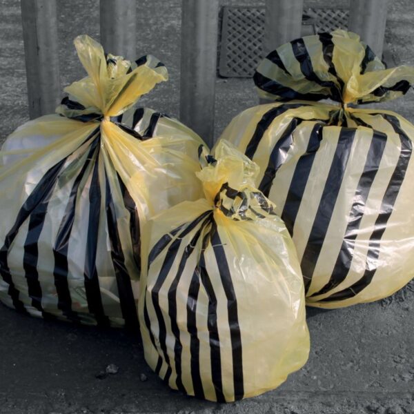 envirosack® Yellow Tiger Stripe Sacks On a Roll Medium Duty 10Kg (18x29x39") 90L (1x250) - Image 2
